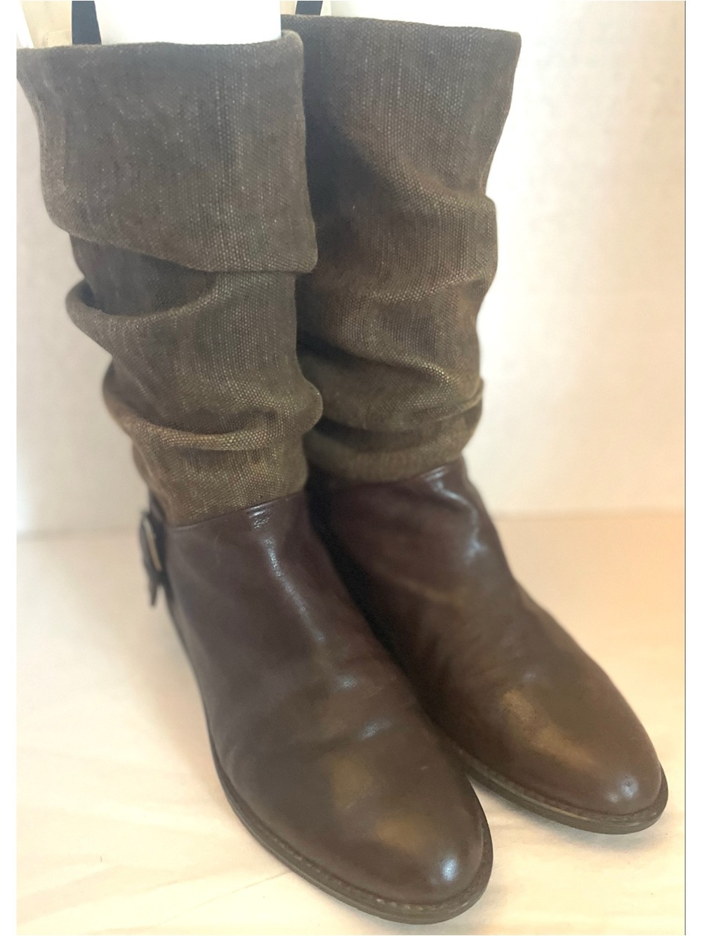 Stuart Weitzman Women's Slouch Leather & Fabric Boots - Brown Size 7.5 M